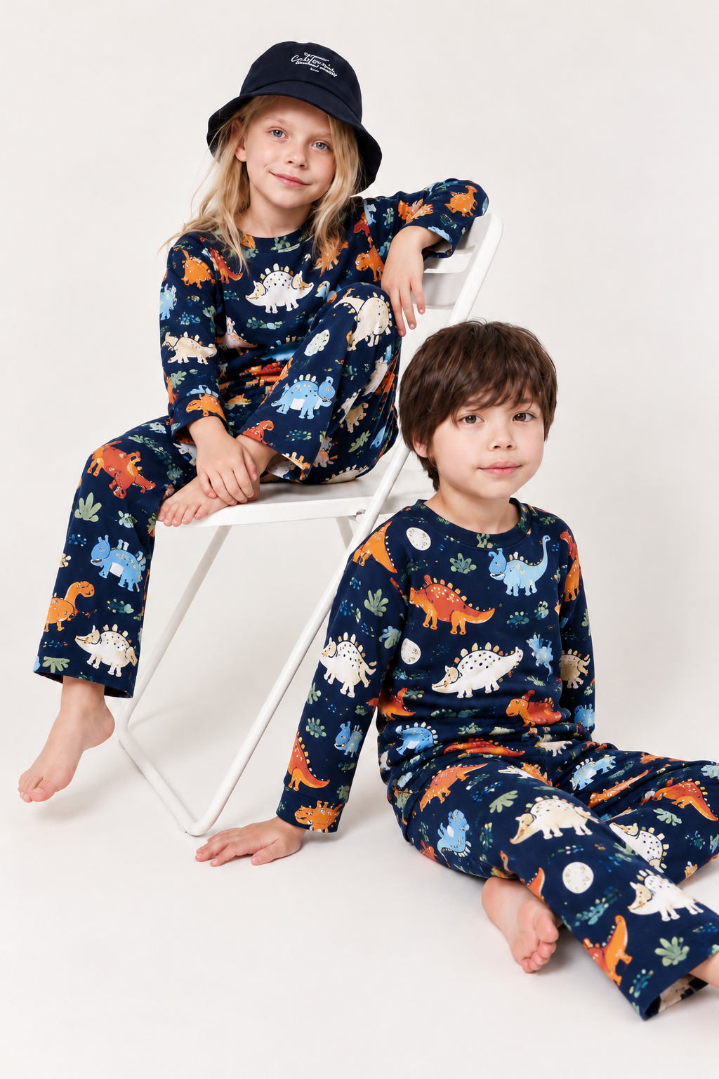 Dinosaur Print Winter Fleece Co-ord Set for Kids | Navy Blue – Kiklay